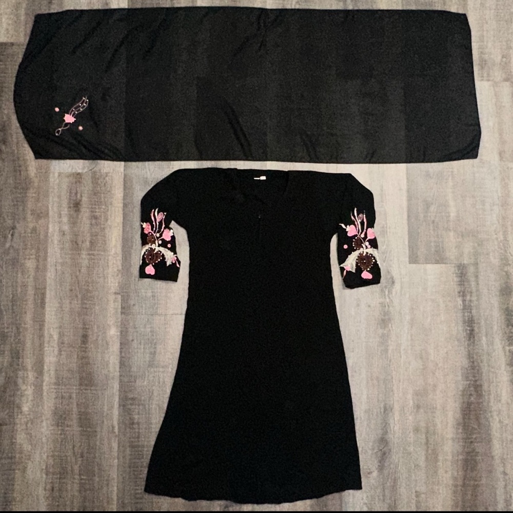 Little Girls Small Black Abaya & Hijab with Embroidered & Rhinestone Details